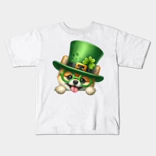 St Patricks Day Peeking Pomeranian Dog Kids T-Shirt